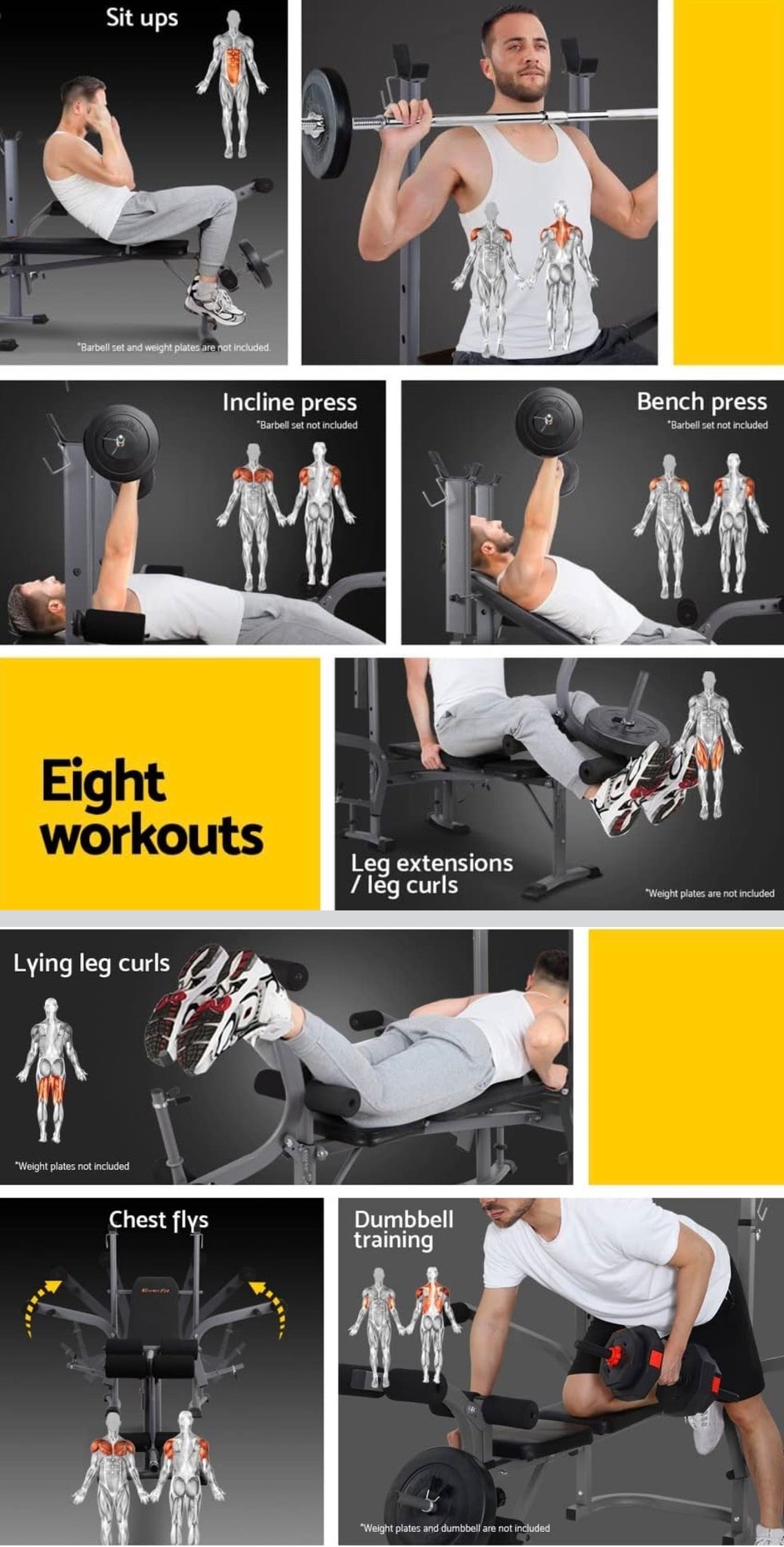 Everfit 8 in 1 Adjustable Weight Bench Station