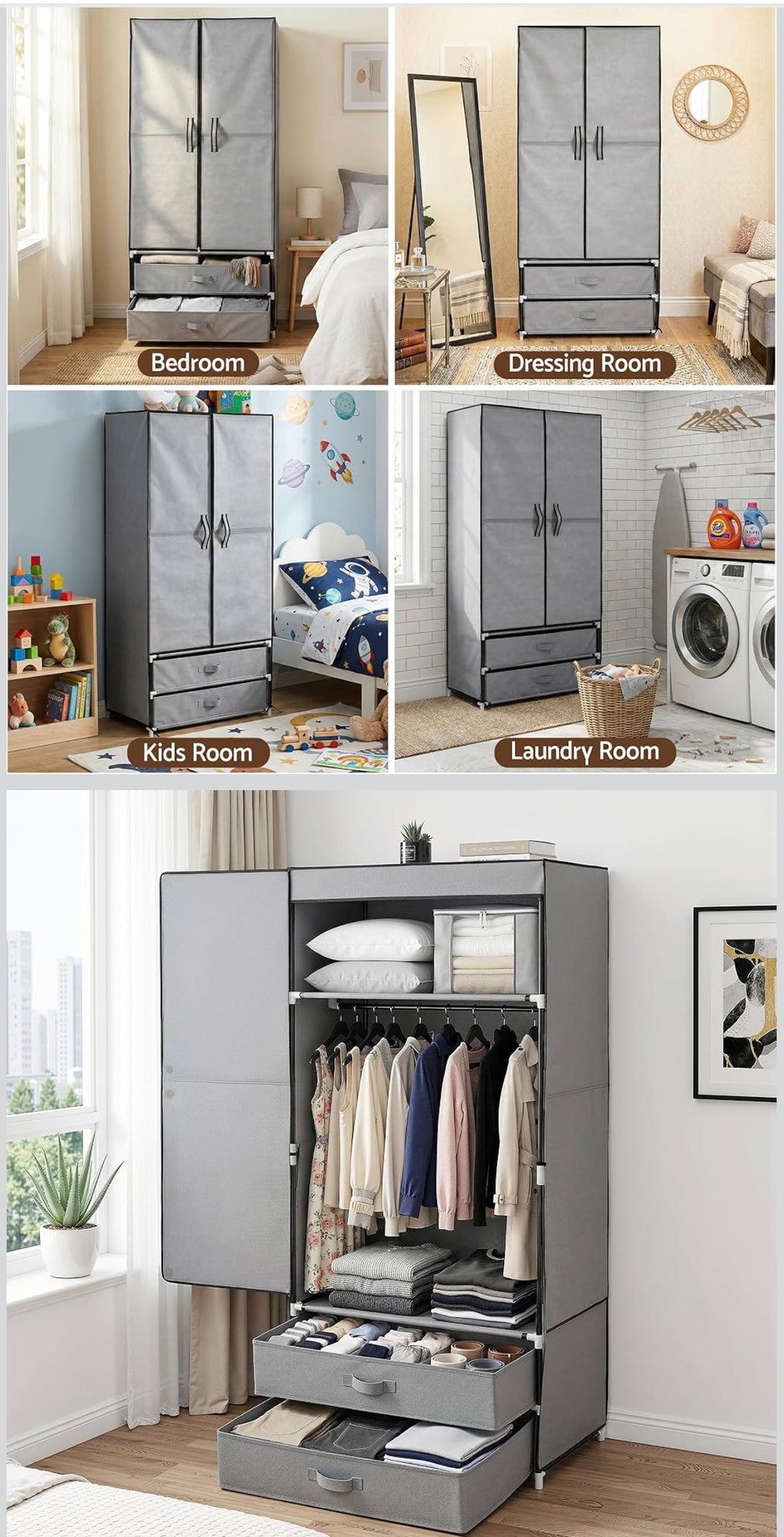 Artiss Large Portable Wardrobe Grey
