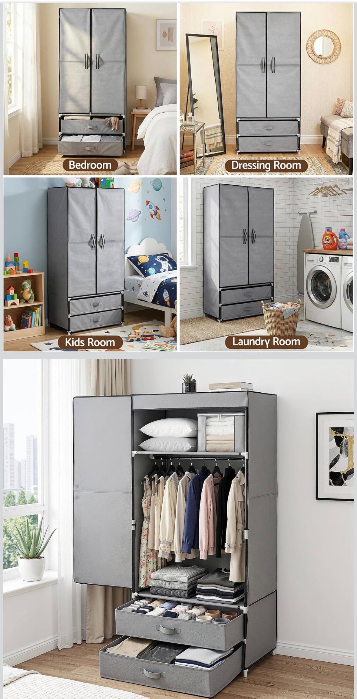 Artiss Large Portable Wardrobe Grey