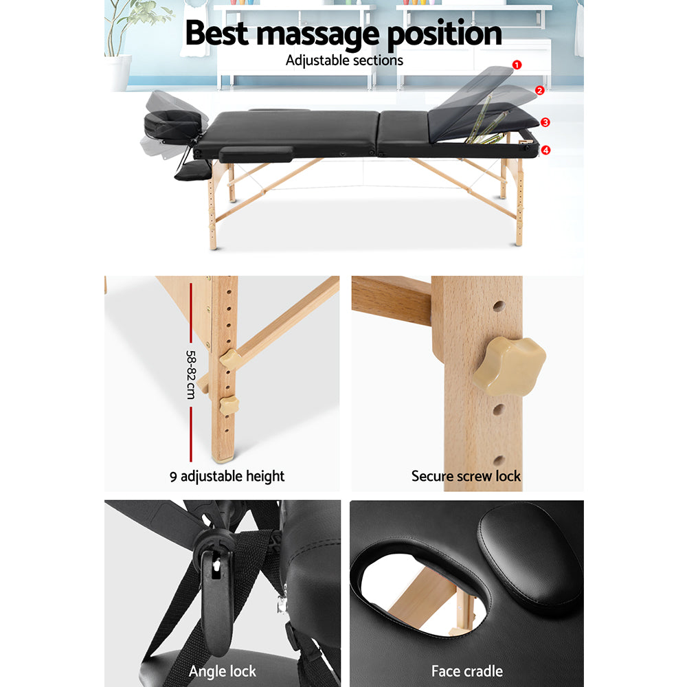 Zenses 70cm Portable Massage Table Wooden/Black