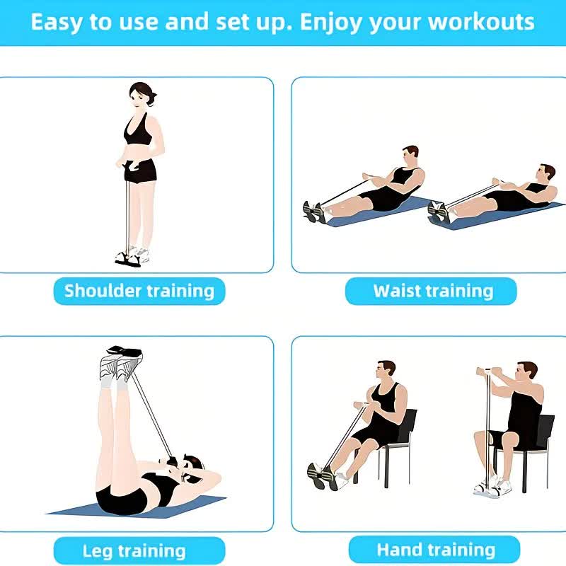 SKY blue Home-use six-tube resistance band with non-slip pedals and quiet rebound. Targets multiple muscle groups for full-body fat burning, shaping, and stretching. Portable and suitable for all.