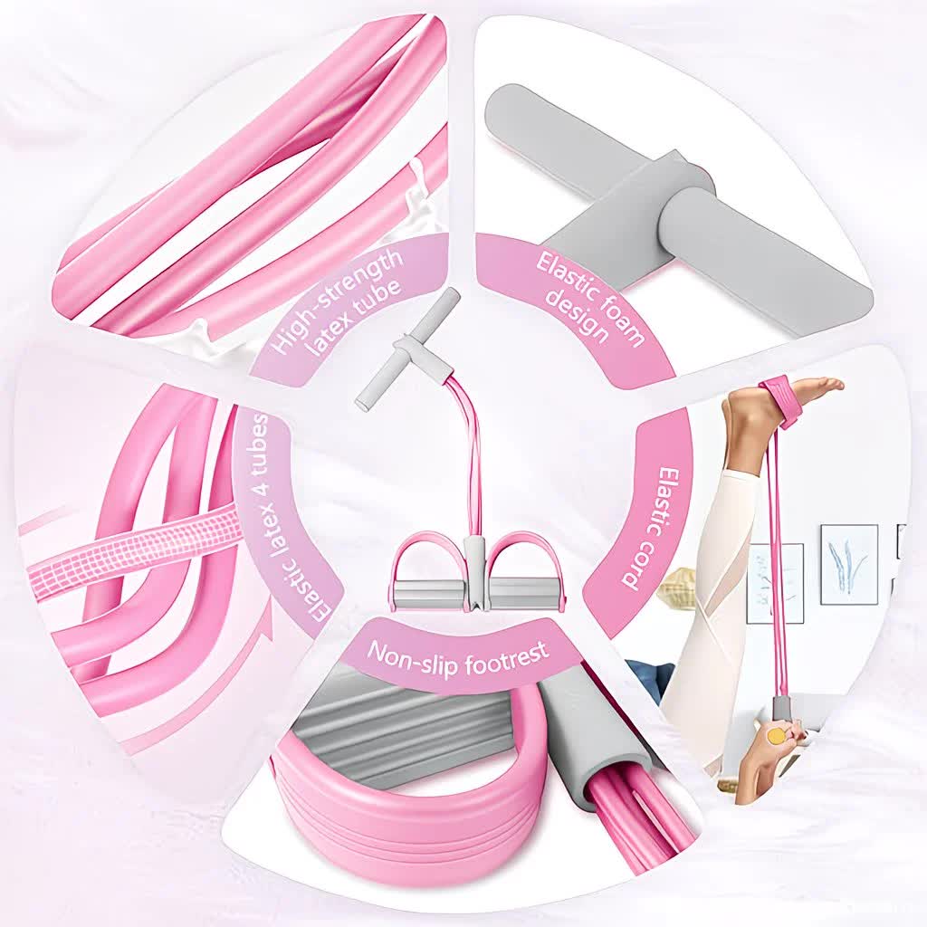 Home-use six-tube resistance band with non-slip pedals and quiet rebound. Targets multiple muscle groups for full-body fat burning, shaping, and stretching. Portable and suitable for all.Green