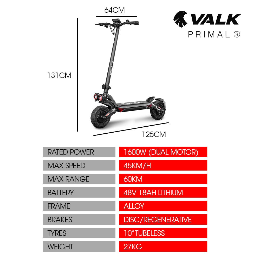 VALK Primal Motor Electric Scooter, 1600W