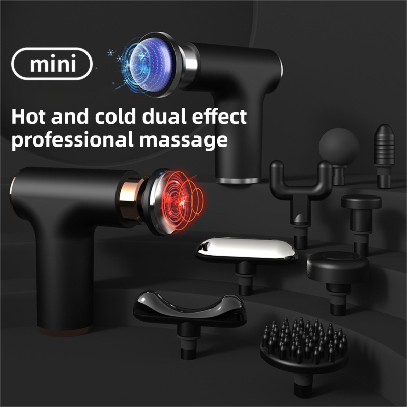 Black Sliver Mini Hot Cold Massage Gun with10 Heads - 6 Intensity Dual Thermal Therapy Deep Muscle Reliever for Gym Fitness Recovery