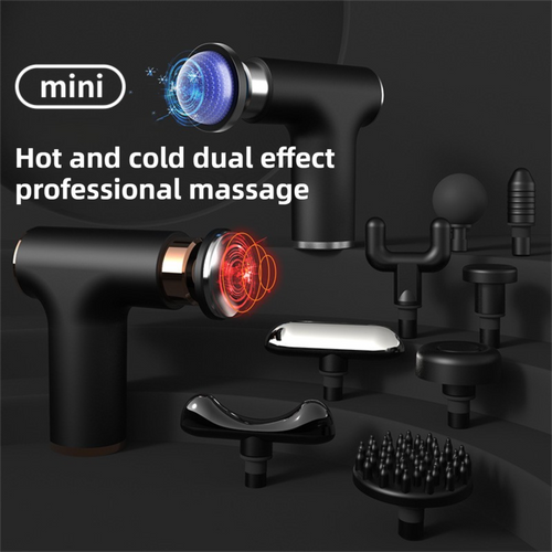 Black Sliver Mini Hot Cold Massage Gun with10 Heads - 6 Intensity Dual Thermal Therapy Deep Muscle Reliever for Gym Fitness Recovery