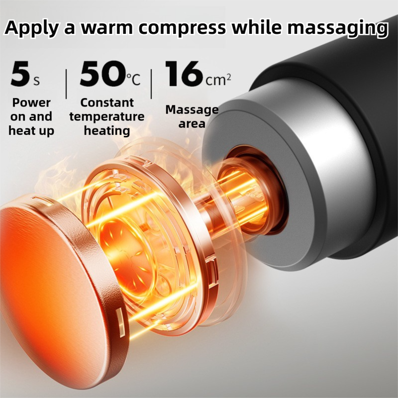 Black Sliver Mini Hot Cold Massage Gun with10 Heads - 6 Intensity Dual Thermal Therapy Deep Muscle Reliever for Gym Fitness Recovery