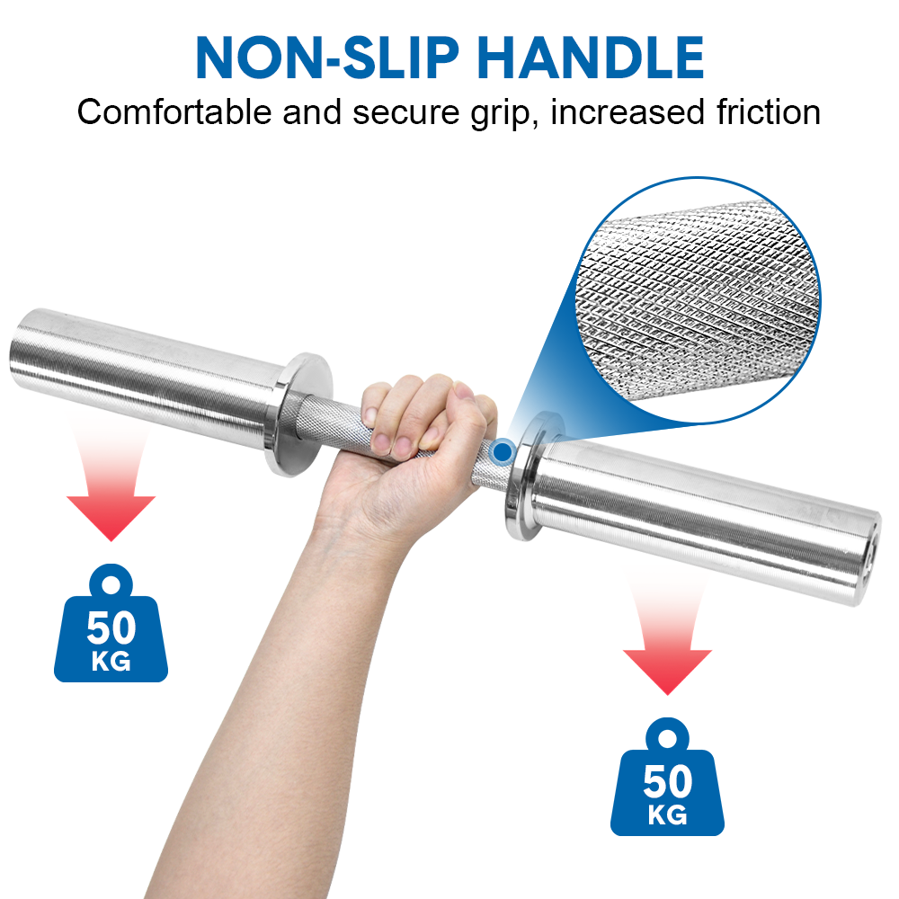 Olympic Barbell Bar 50cm Heavy Duty Dumbbell Handles Pair of Steel 100kg Weight Capacity with Spring Collars for 2" Olympic Weight Plate Strength Training