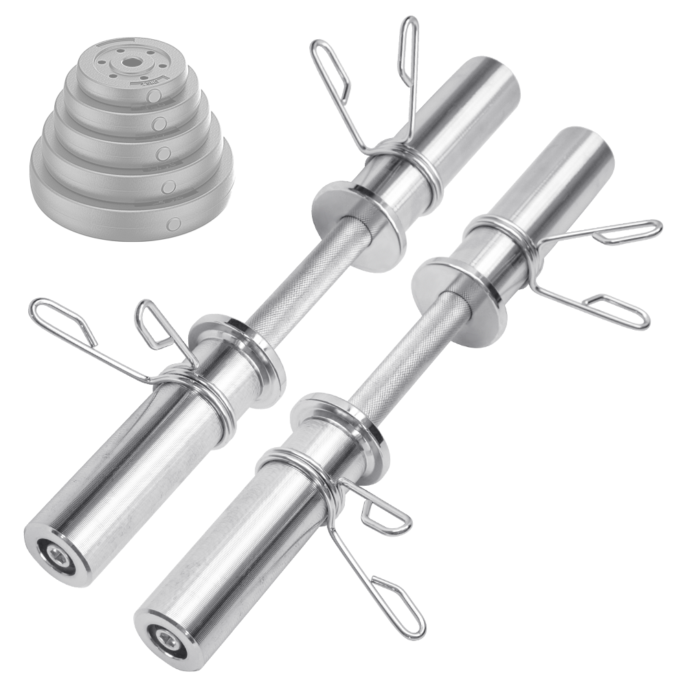 Olympic Barbell Bar 50cm Heavy Duty Dumbbell Handles Pair of Steel 100kg Weight Capacity with Spring Collars for 2" Olympic Weight Plate Strength Training